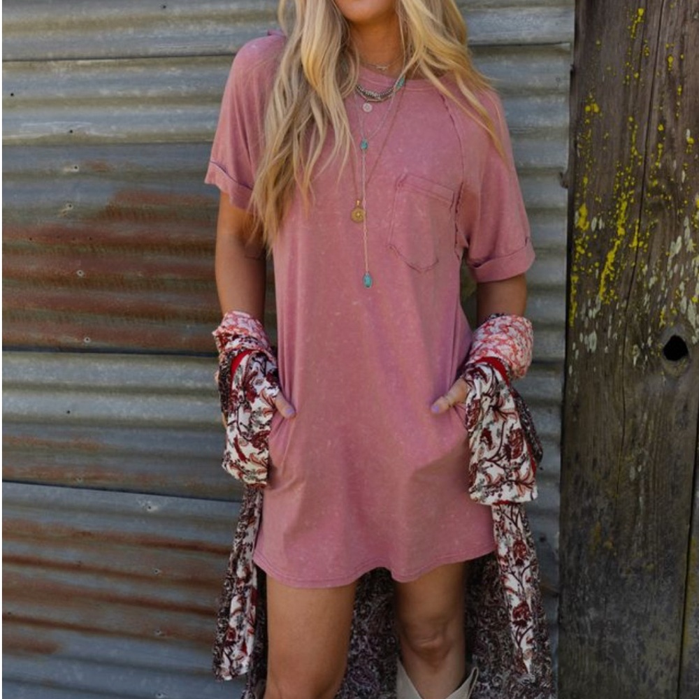 Three Bird Nest Indy Pocket Tee Dress - mauve